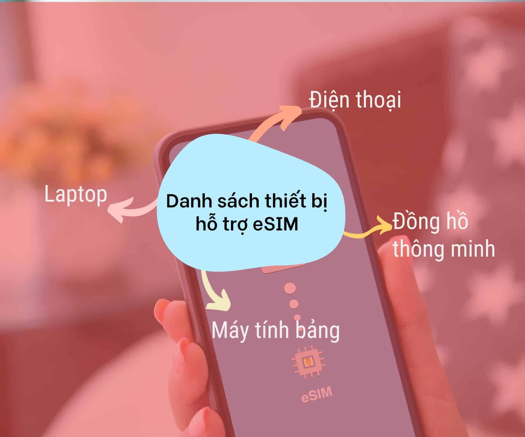Danh sách thiết bị hỗ trợ eSIM: điện thoại, máy tính bảng, laptop